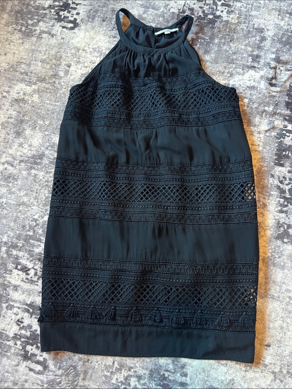 LOFT Black Halter Lace-Trim Mini Dress